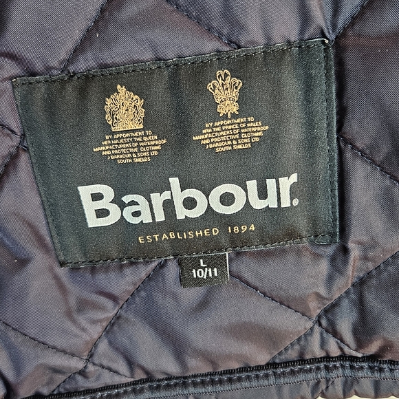 Barbour Jacket Boys Sz L 10-11 Navy  Quilted Liddesdale Snap Closure *Flawed* - Picture 7 of 13
